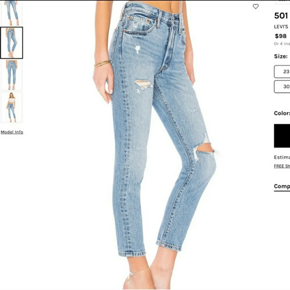 💙Premium 501 Levi's Skinny Ripped Jeans 24 X 28 $98💙 - Picture 2 of 8